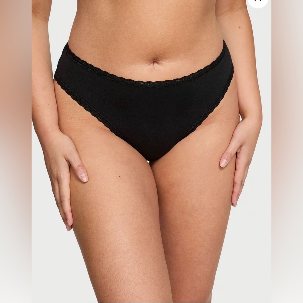Victoria’s Secret THE LACIE Lace-Trim Cotton High-Leg Brief Panty Black NWT